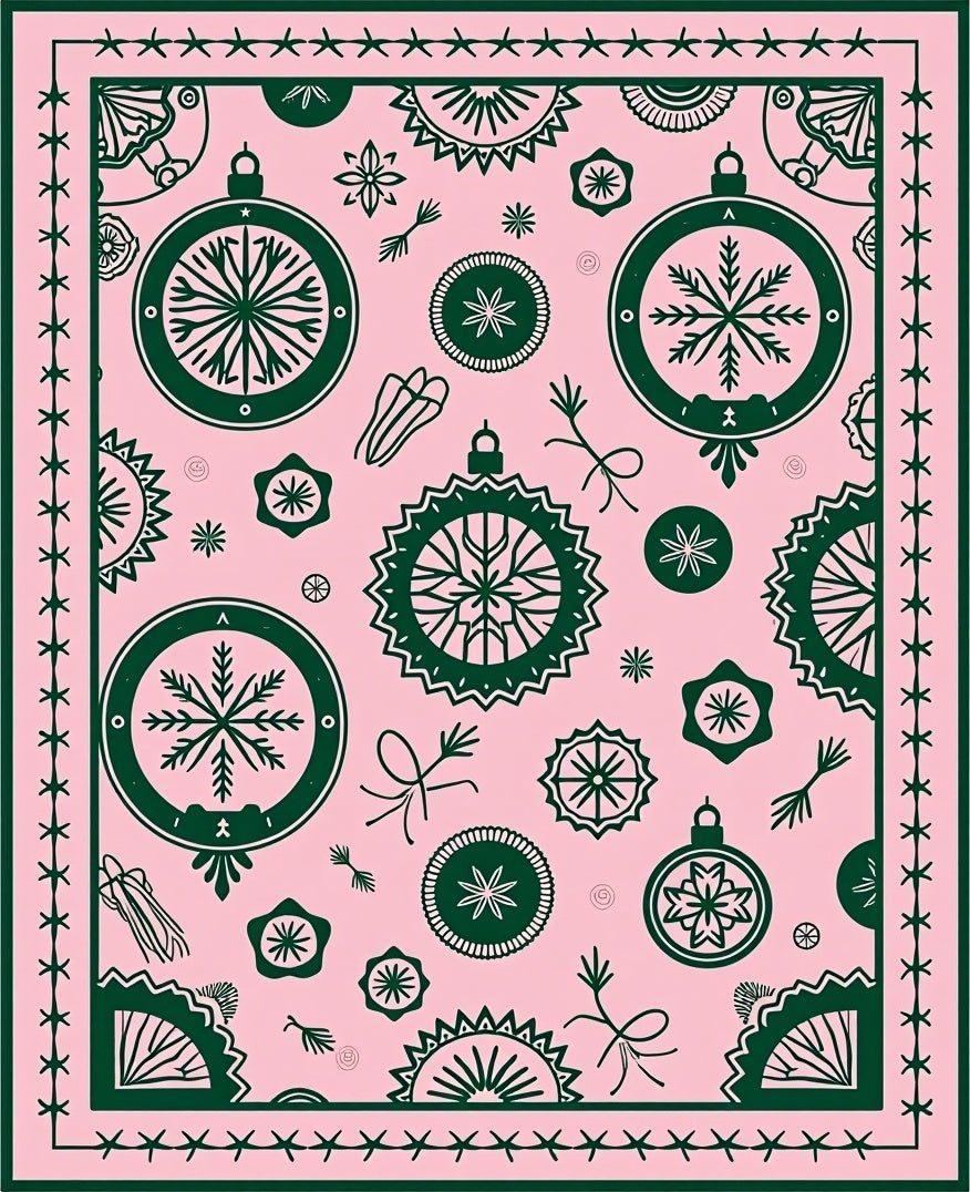 Pink And Green Festive Ornaments Rug