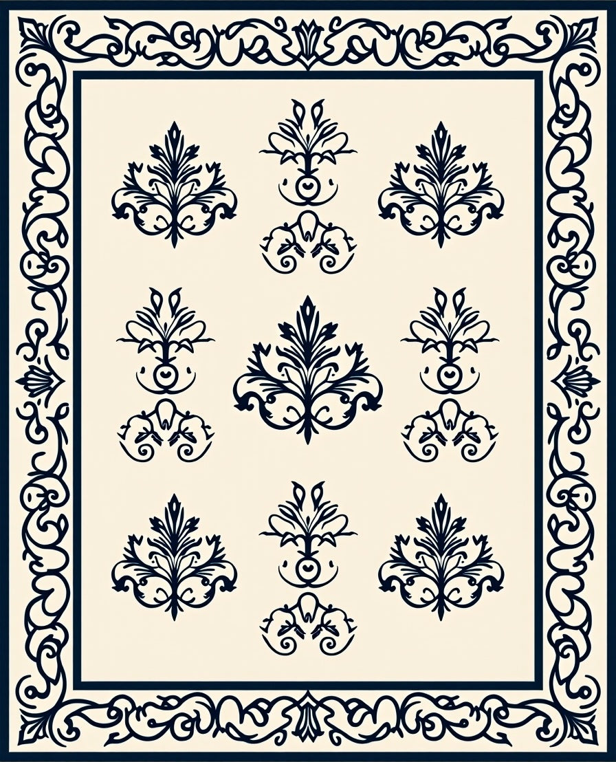 Classic Floral Damask Elegant Pattern Rug