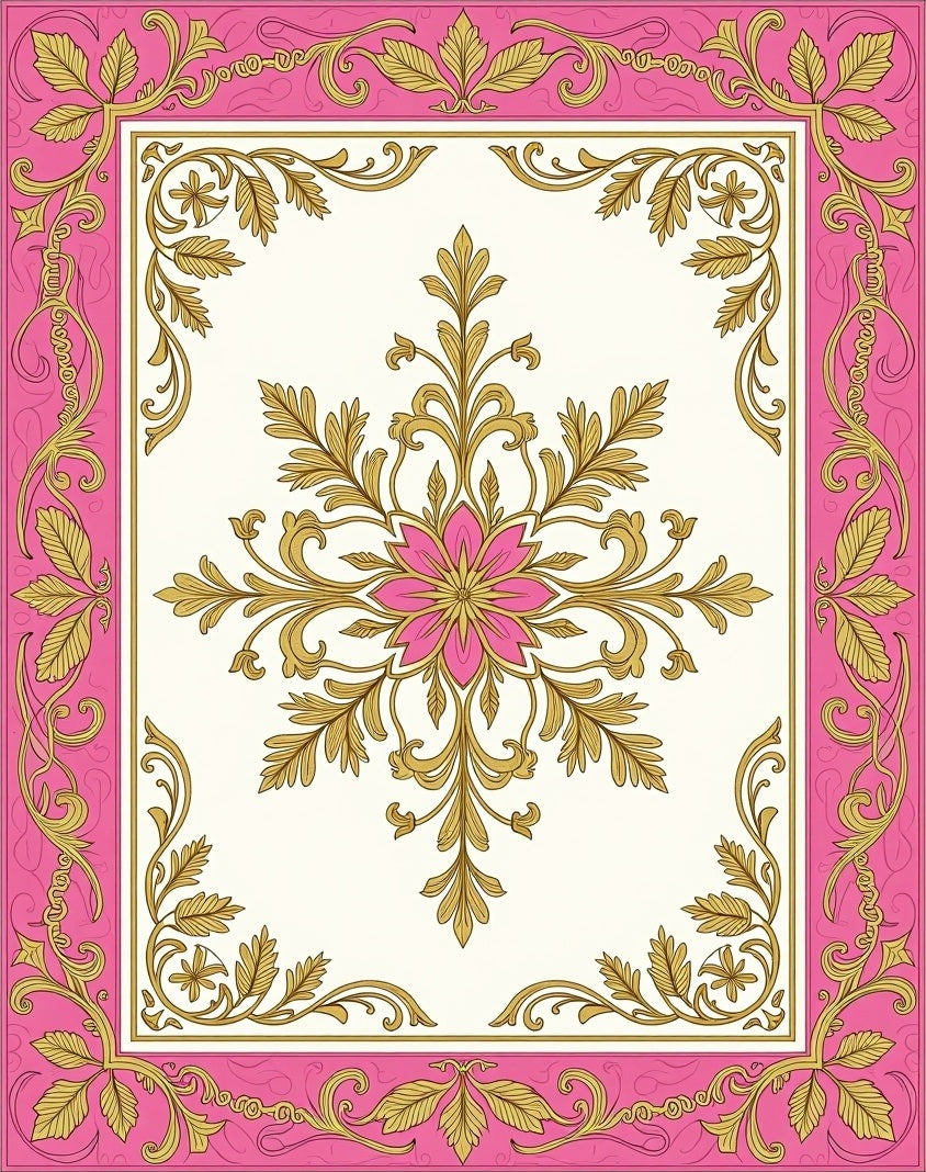 Ornate Floral Pink Gold Pattern Rug
