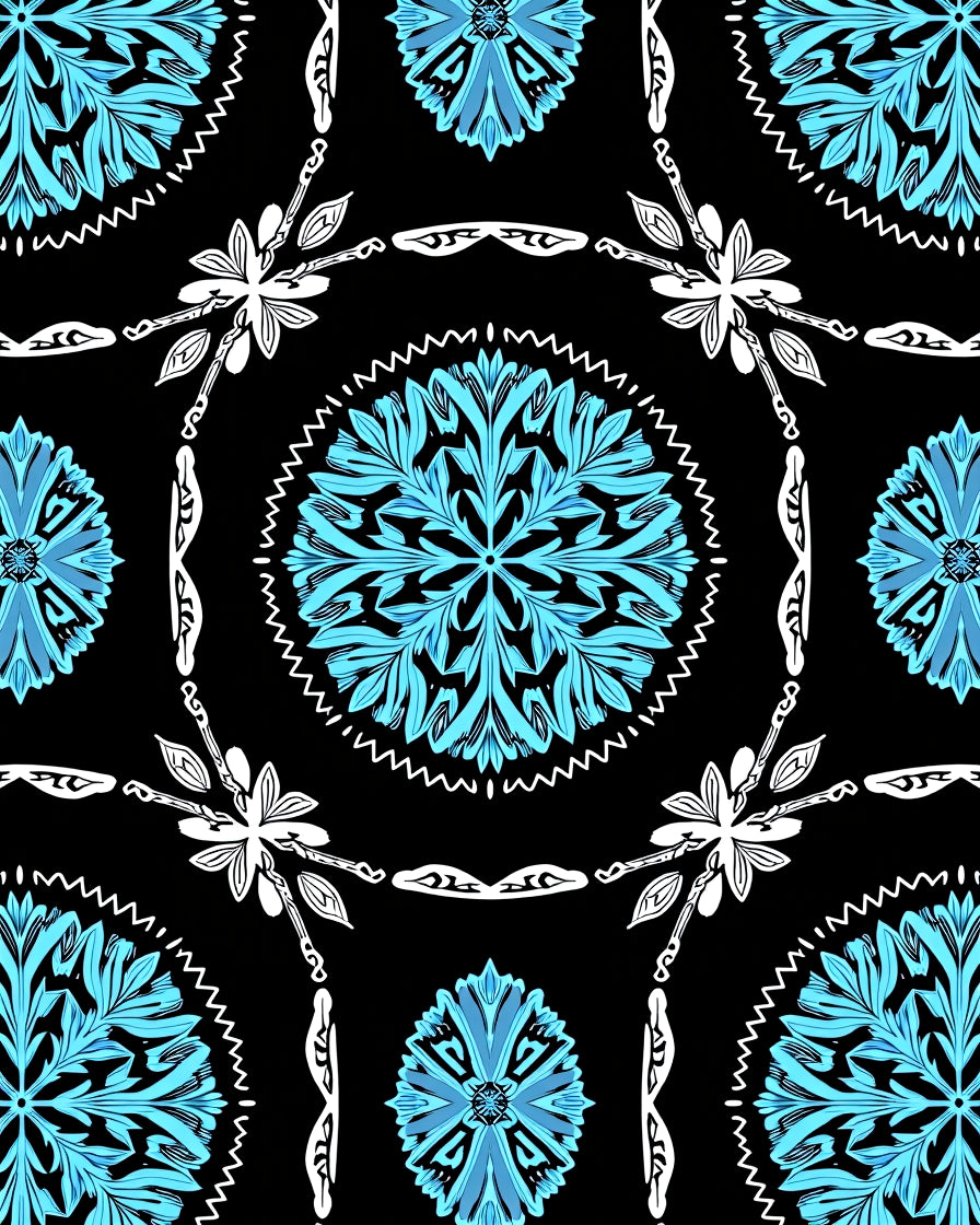Bold Cyan Floral Medallion Rug