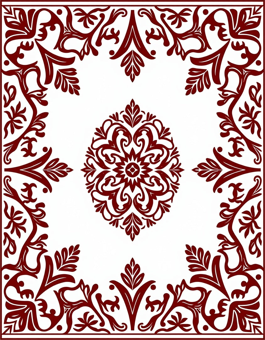 Maroon Floral Arabesque Medallion Design Rug