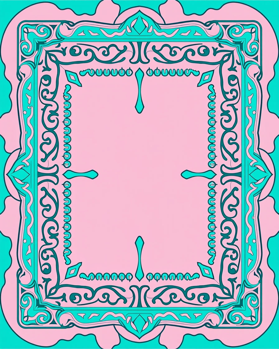 Ornate Pink Teal Floral Design Rug