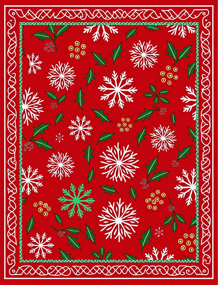 Holiday Red Snowflake Holly Berry Rug