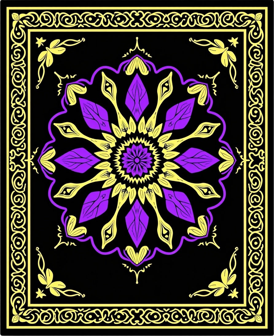 Vibrant Purple Yellow Mandala Design Rug