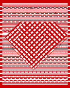 Bold Red White Geometric Diamond Design Rug