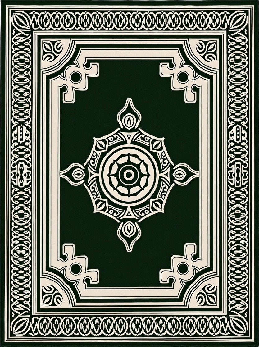 Dark Green Intricate Mandala Decorative Rug