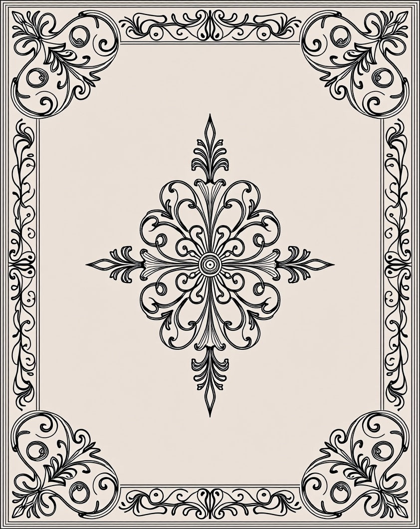 Classic Scrollwork and Floral Border Design Rug