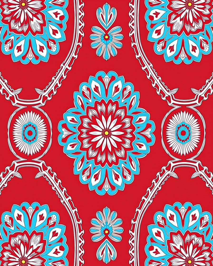 Vivid Red Blue Mandala Pattern Rug