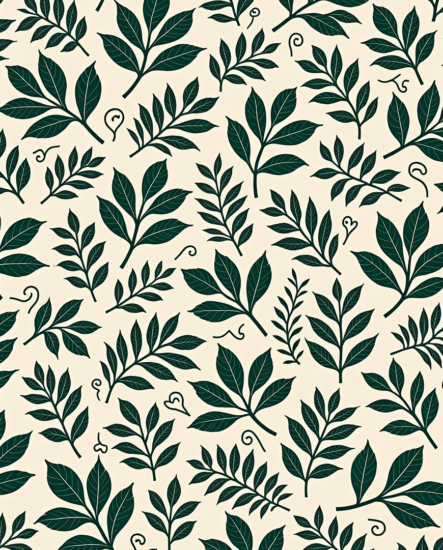 Dark Green Leafy Botanical Pattern Rug
