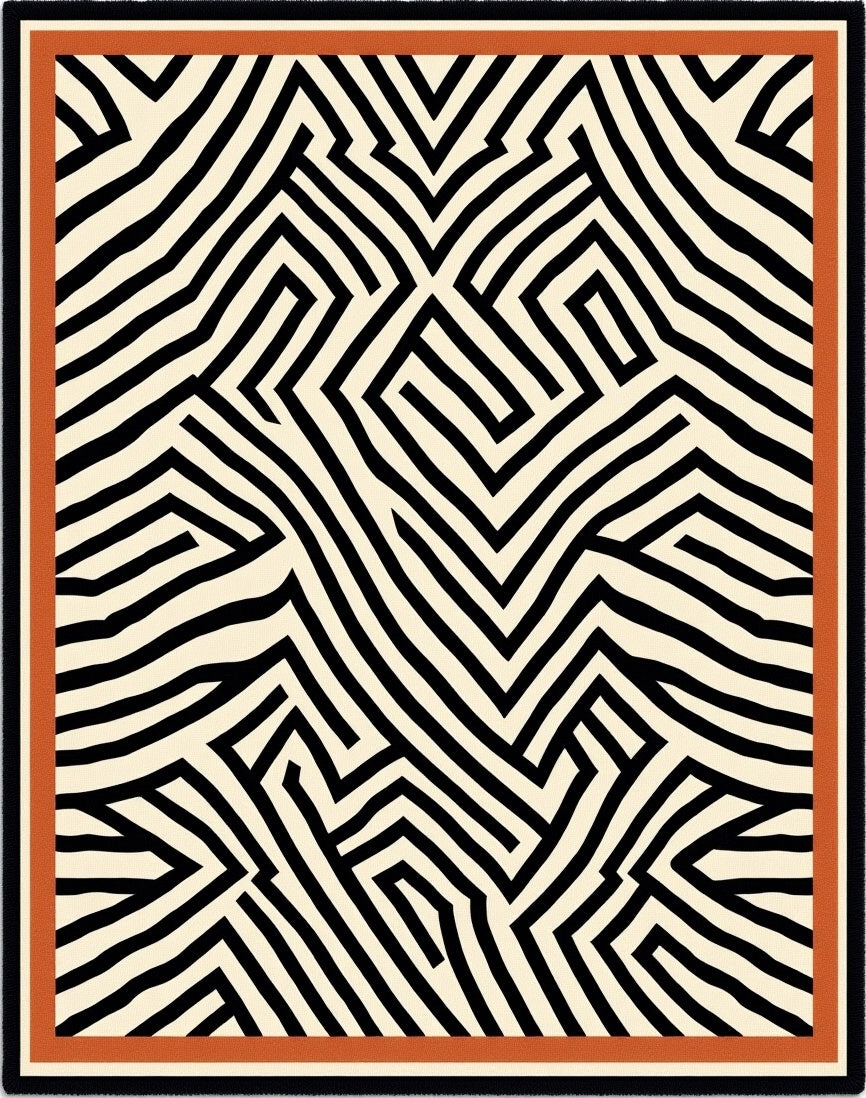 Abstract Black White Geometric Rug