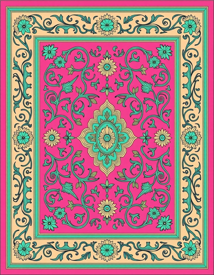 Vibrant Floral Scroll Pattern Rug