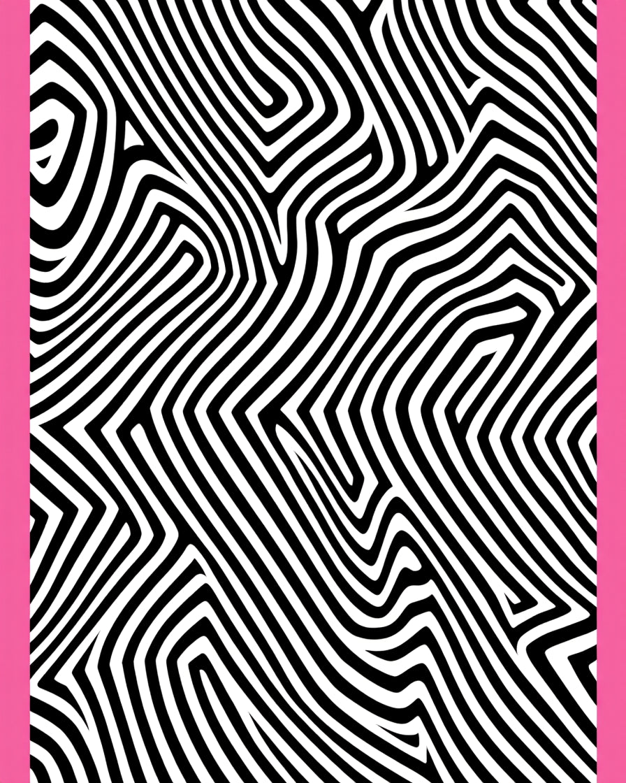 Abstract Black White Curve Pattern Rug