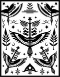 Bold Black Graphic Bird Tree Motif Rug