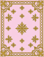 Golden Scrollwork Floral Pattern Pink Rug