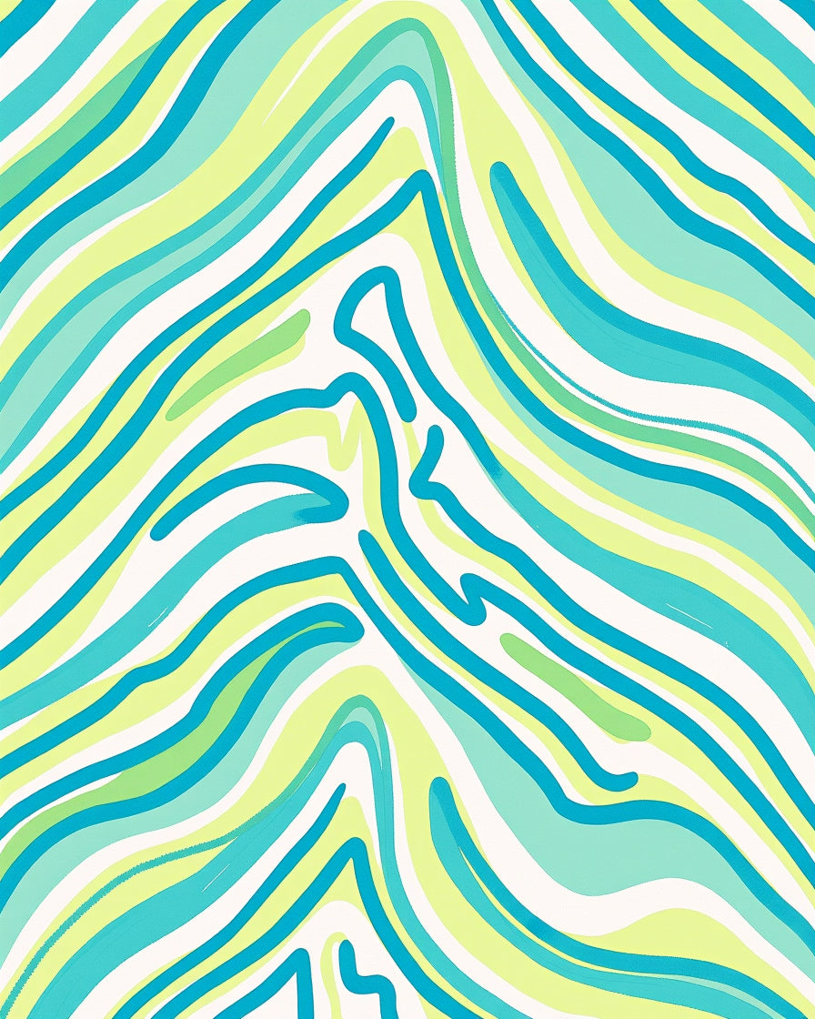 Wavy Teal Aqua Lime Stripes Rug