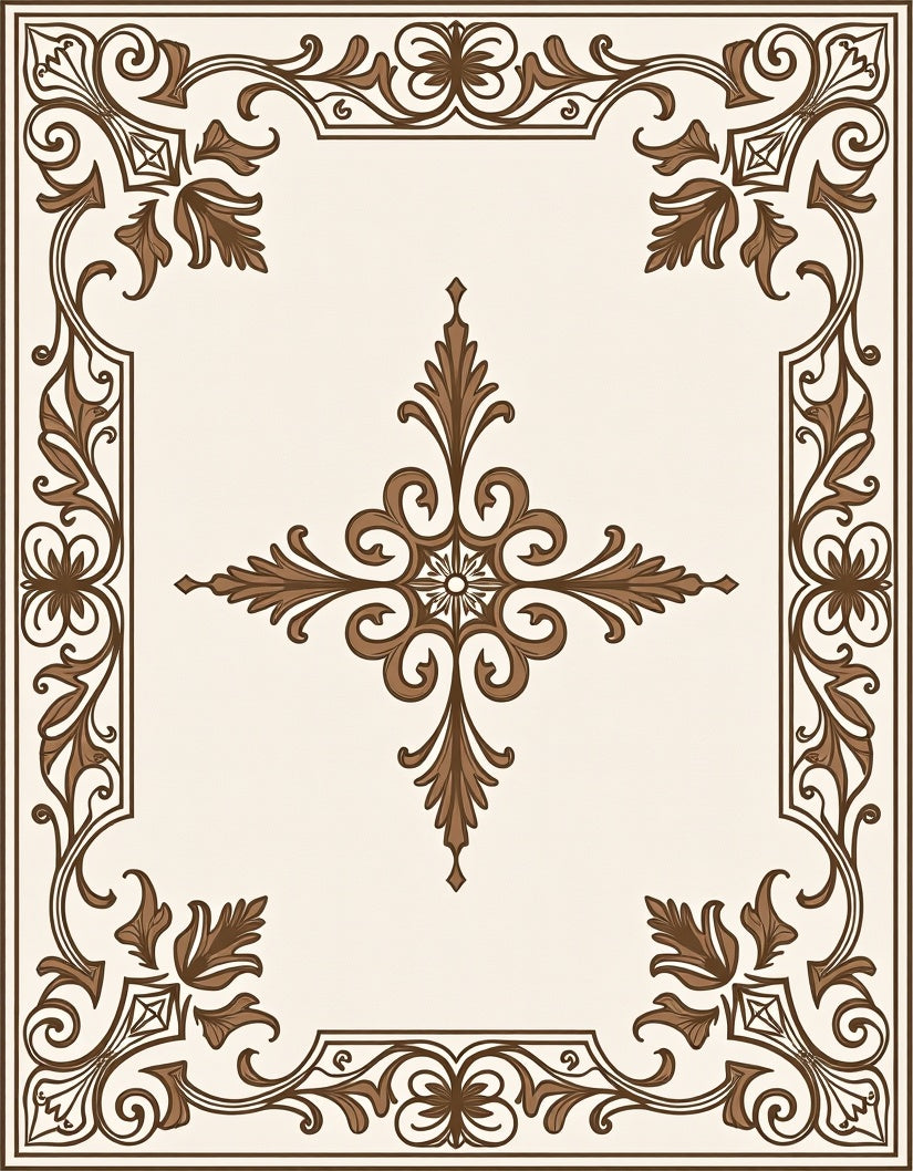 Ornate Brown Rococo Swirl Pattern Rug