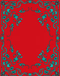Teal Floral Swirls Red Border Design Rug