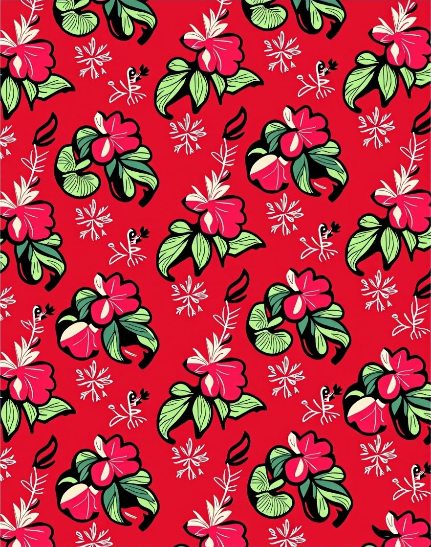 Vibrant Red Tropical Floral Whimsical Rug