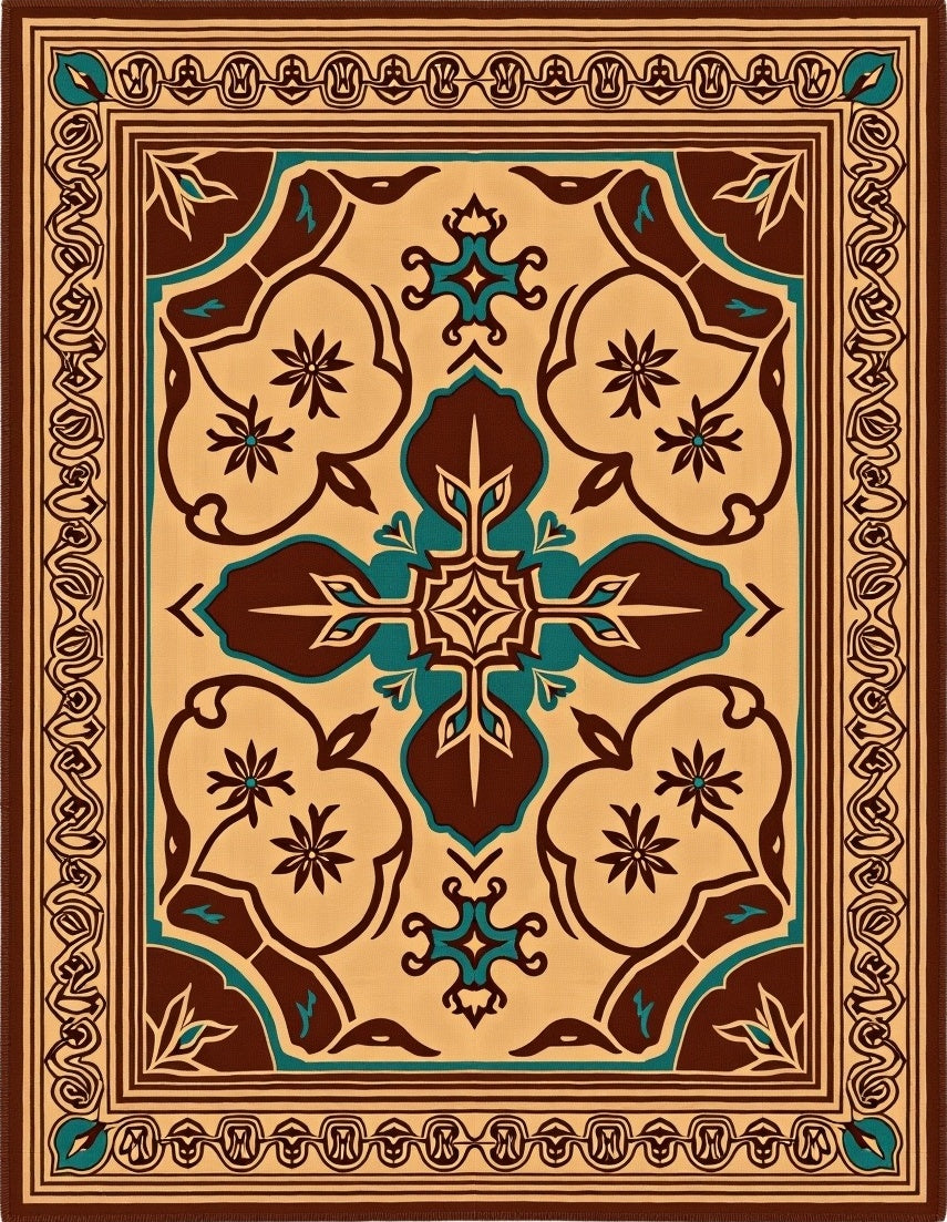 Ornate Floral Patterned Medallion Rug