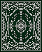 Intricate Floral Swirls on Dark Green Canvas Rug