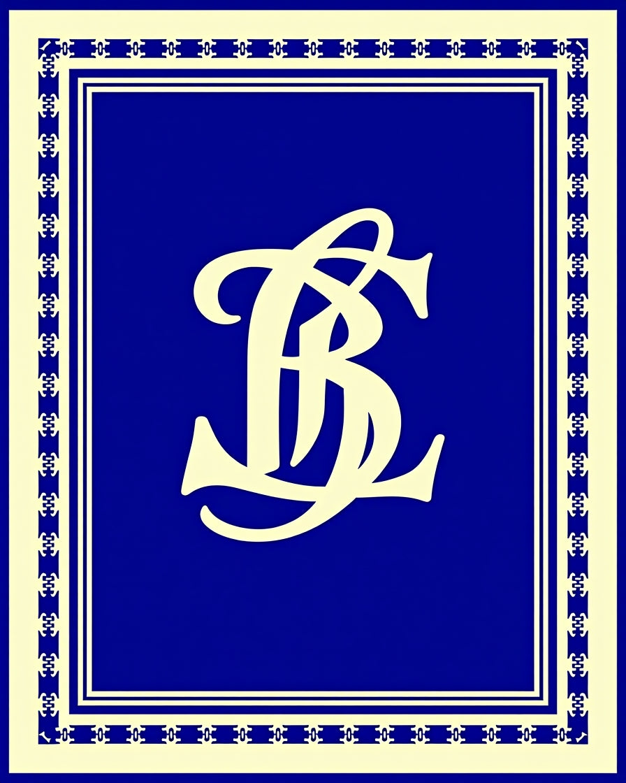 Classic Blue Cream Monogram Design Rug