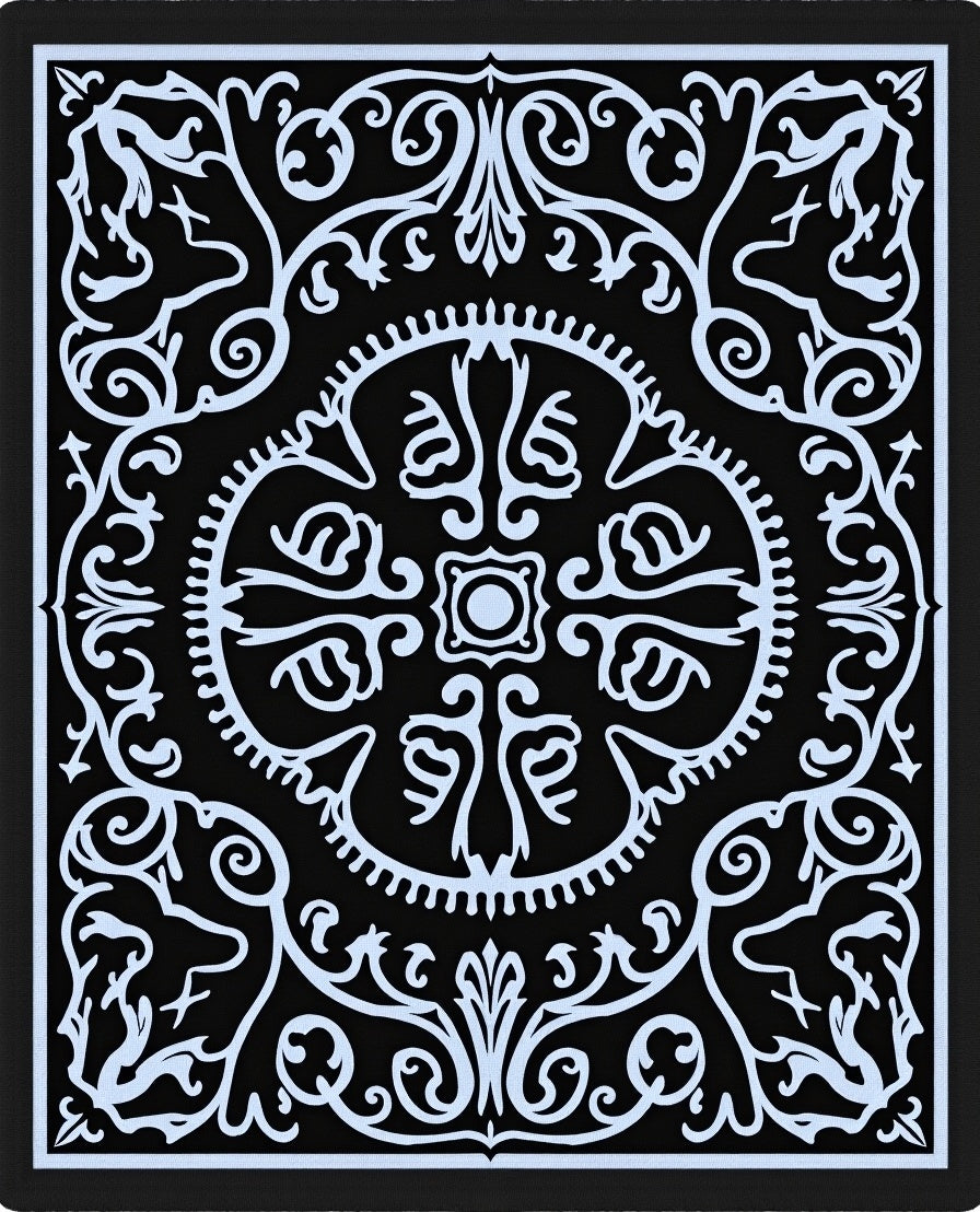 Ornate Black And White Floral Rug