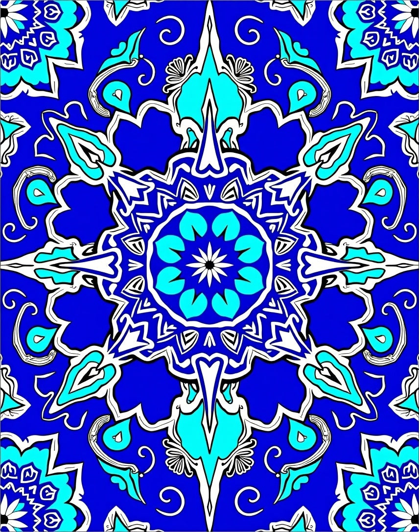 Ornate Blue Teal Floral Mandala Rug