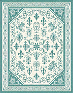 Classic Teal Floral Intricate Pattern Rug