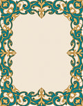 Teal Gold Floral Intricate Border Rug