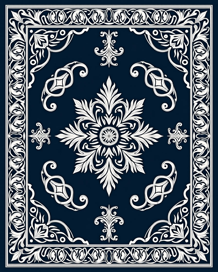 Ornate Floral Scrollwork Dark Rug