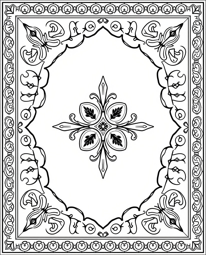 Classic Black White Floral Scroll Rug