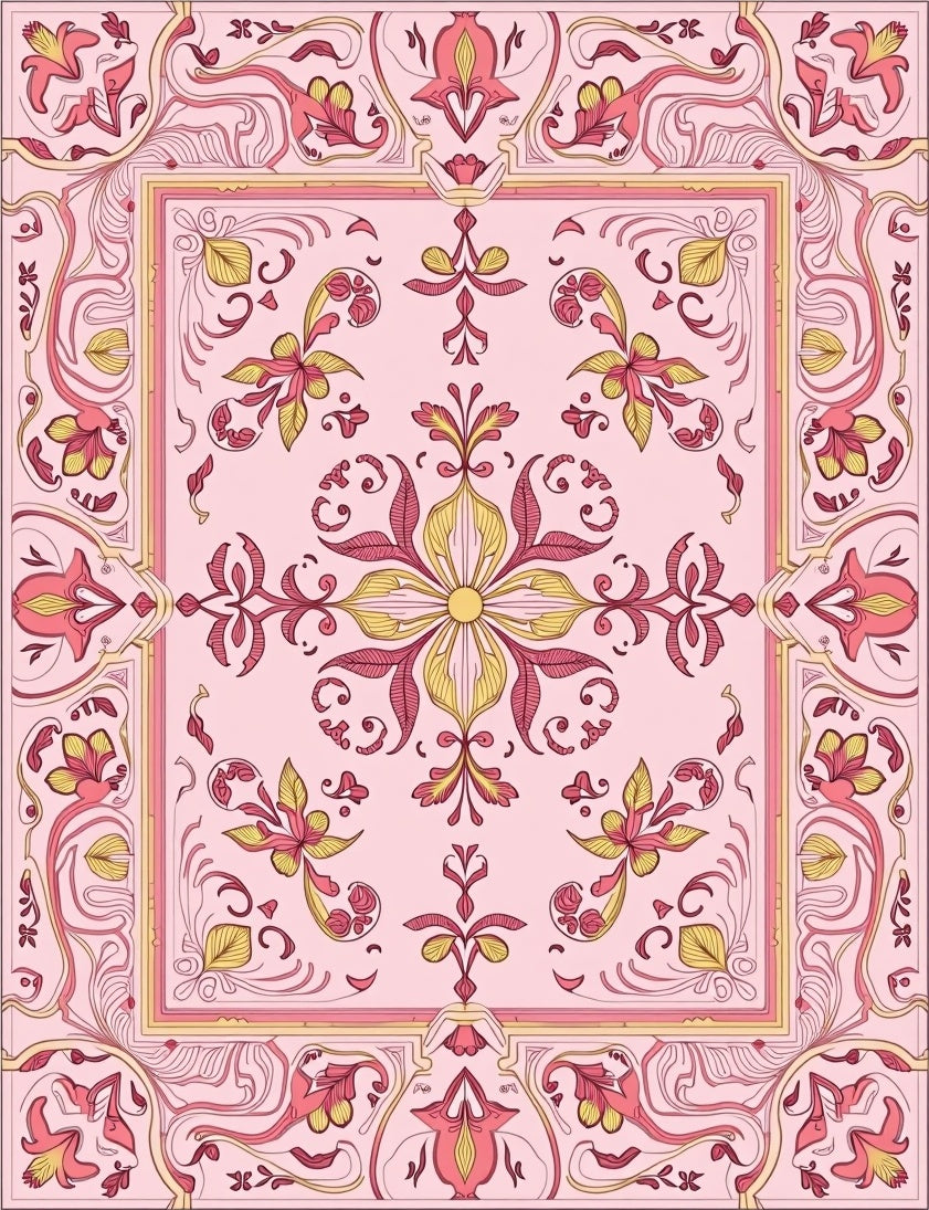 Classic Floral Patterned Pink Rug