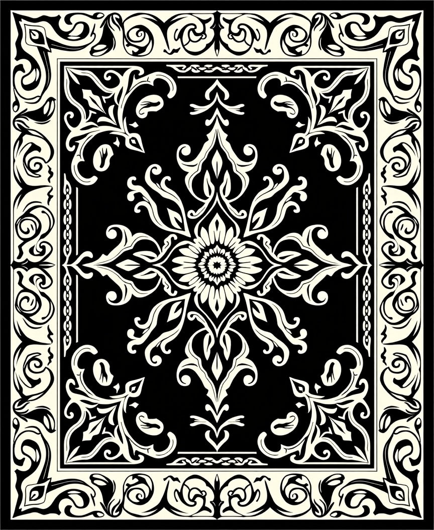 Intricate Floral Scrollwork Pattern Rug
