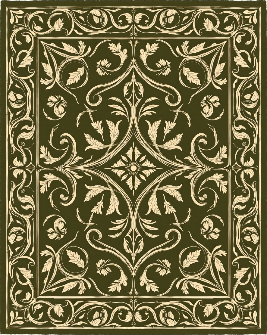 Ornate Floral Vine Border Design Rug