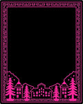 Vibrant Pink Village Mountain Border Rug