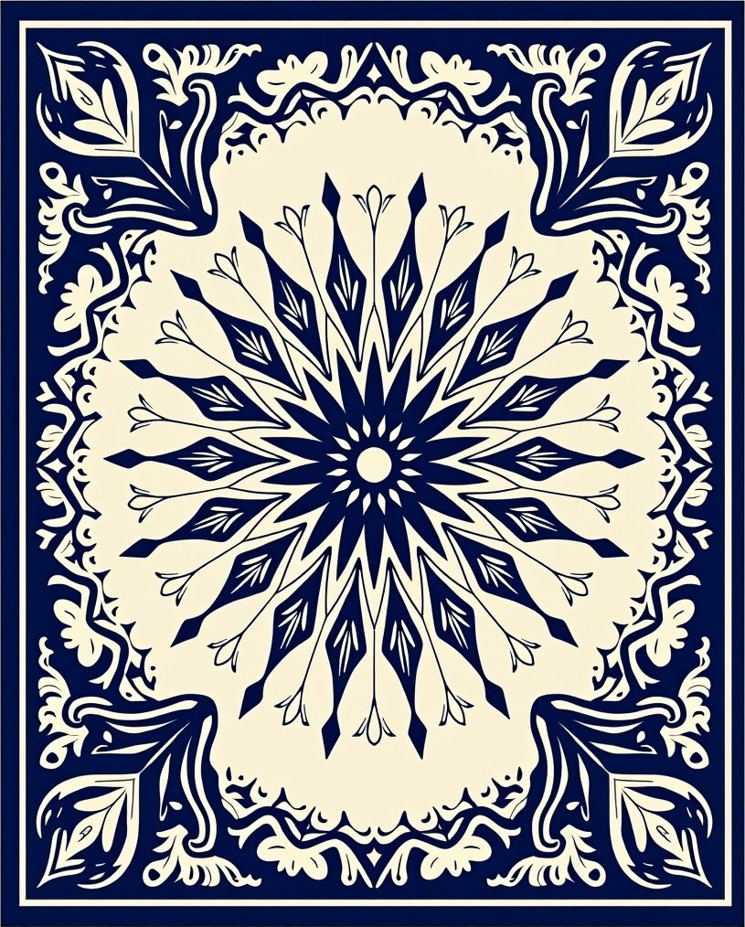 Intricate Navy Floral Medallion Design Rug
