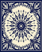 Intricate Navy Floral Medallion Design Rug