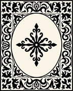 Ornate Black Ivory Floral Medallion Rug