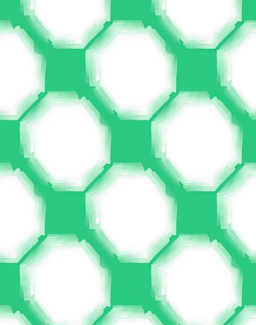Green White Geometric Hexagon Pattern Rug