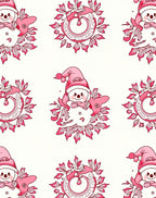 Pink Cartoon Snowman Foliage Medallion Rug