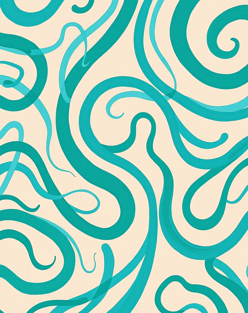 Flowing Teal Ribbon Abstract Pattern Rug