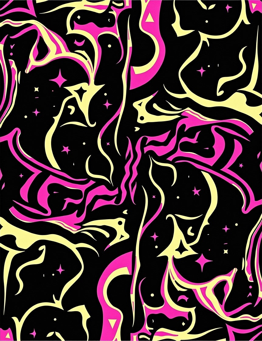 Vibrant Pink Yellow Swirl Pattern Rug