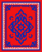 Bold Red Blue Geometric Medallion Design Rug