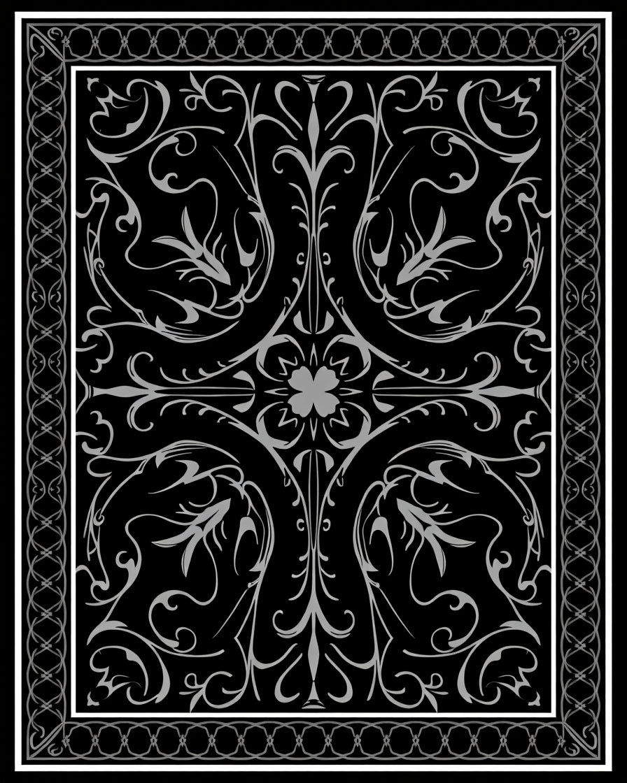 Ornate Flourish Black Gray Design Rug