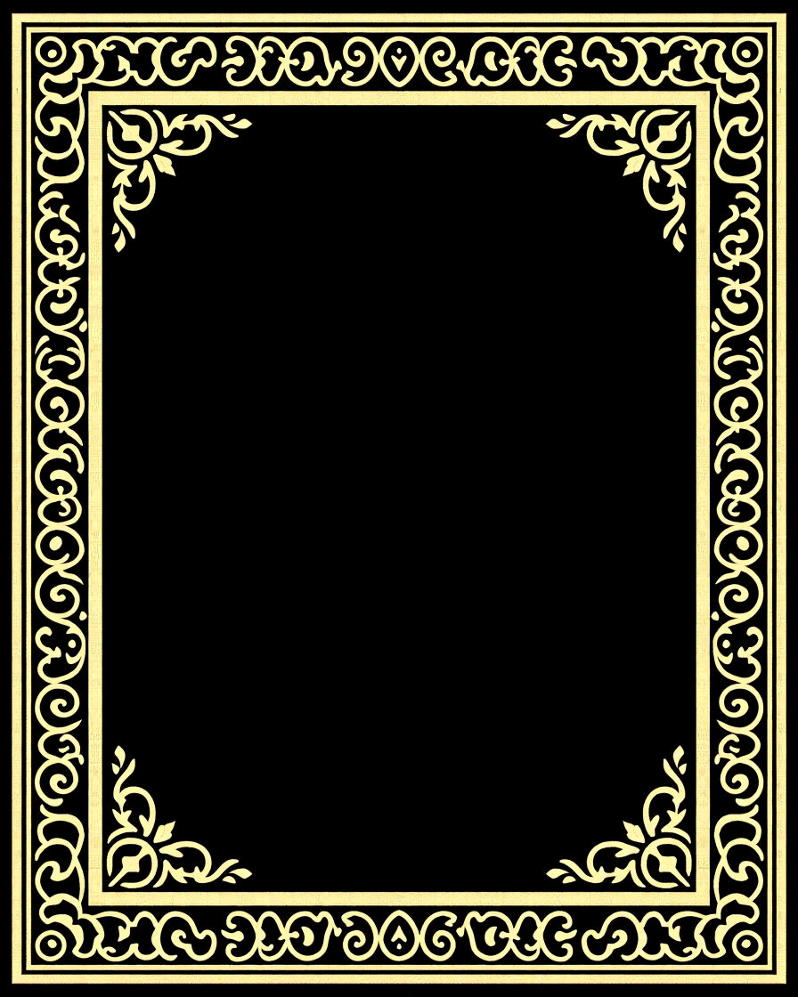 Ornate Golden Swirl Border Design Rug