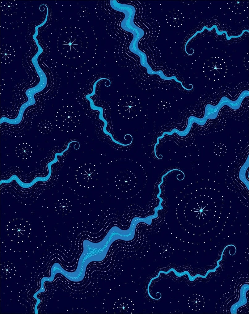 Abstract Blue Wavy Starlight Pattern Rug