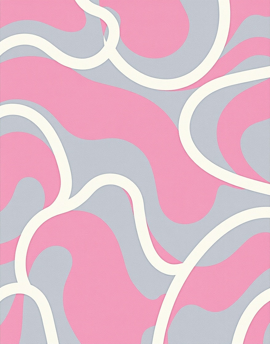 Pink And Grey Flowing Lines Design Rug
