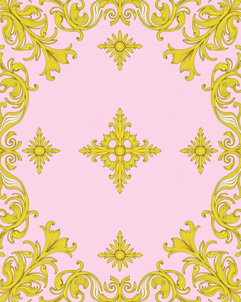 Gold Baroque Floral Pattern Rug