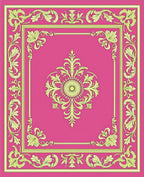 Ornate Floral Border Pink Rug