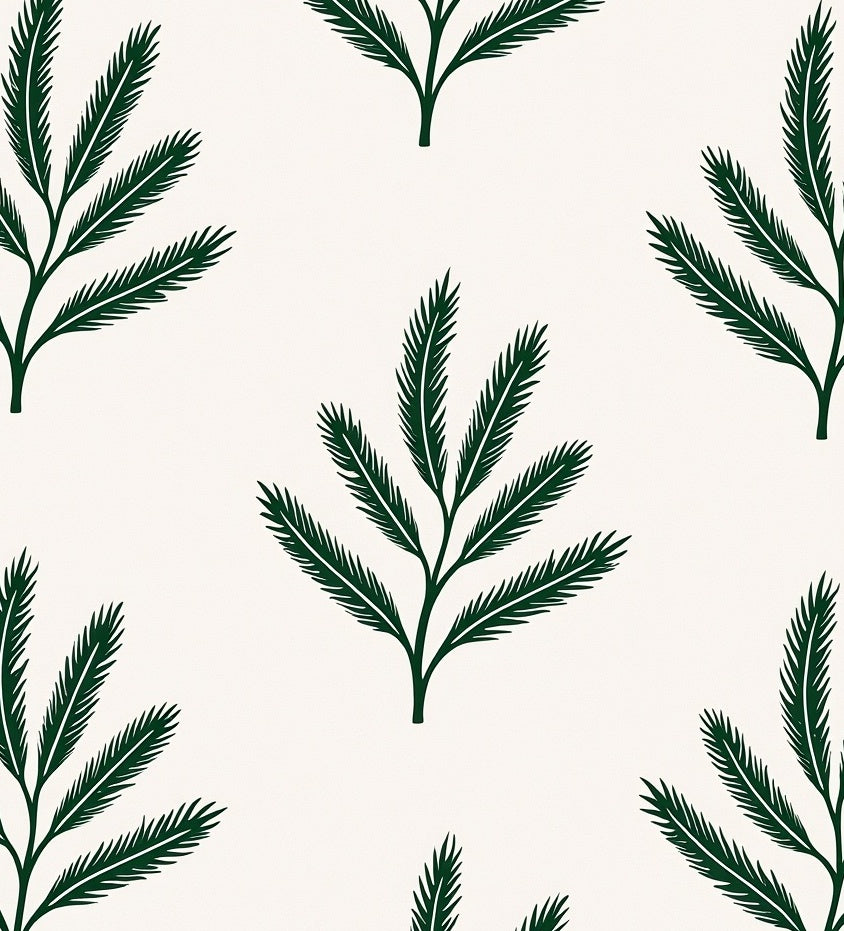 Dark Green Fern Motif Pattern Rug
